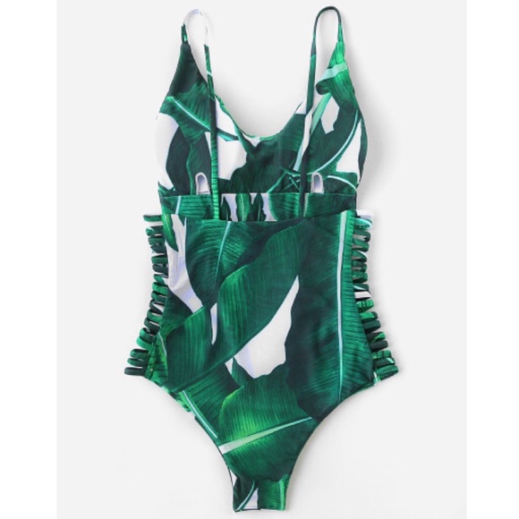 Palm Leaf Tropical Cut Out Strappy One Piece Swim - Picture 5 of 5